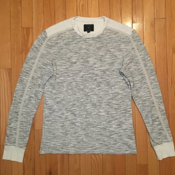 GUESS LONG SLEEVE SHIRT/SWEATSHIRT MENS WHITE AND GREY QUILTED SHOULDERS SIZE L - Picture 1 of 11